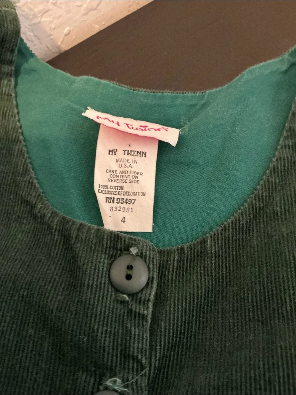 Girls Green Corduroy Button-Front Casual Dress